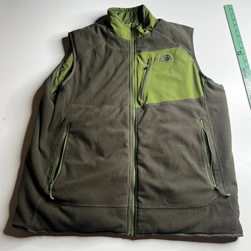 The North Face Reversible Vest Mens XL Green Quilted Puffer Fleece Full Zip